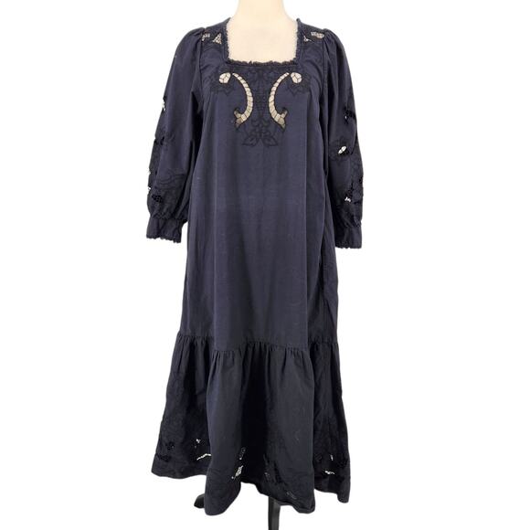 Cleobella Harlow Midi Dress – Black Organic Cotton with Lace Trim - Cottagecore - Picture 4 of 13